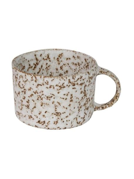 Tassen Salt mit Untertassen, 6 Stück, Steingut, glasiert, Hellgrau, gesprenkelt, Ø 9 x H 6 cm, 210 ml