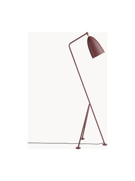 Kleine leeslamp Gräshoppa, verstelbaar, Lamp: gepoedercoat staal, Decoratie: messing, Wijnrood, mat, H 125 cm