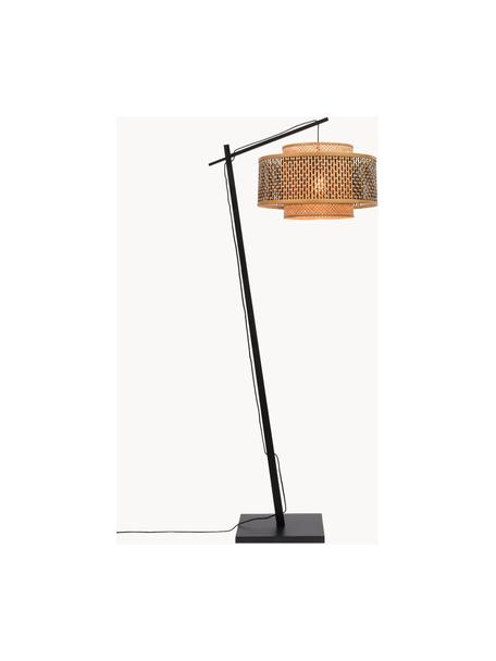 Grote booglamp Bhutan van bamboehout, Lampenkap: bamboe, gecoat, Lampvoet: bamboe, gecoat, Lichtbruin, zwart, H 176 cm