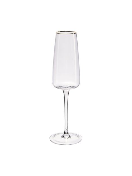 Mondgeblazen champagneglazen Ellery met goudkleurige rand, 4 stuks, Glas, Transparant met goudkleurige rand, Ø 7 x H 23 cm
