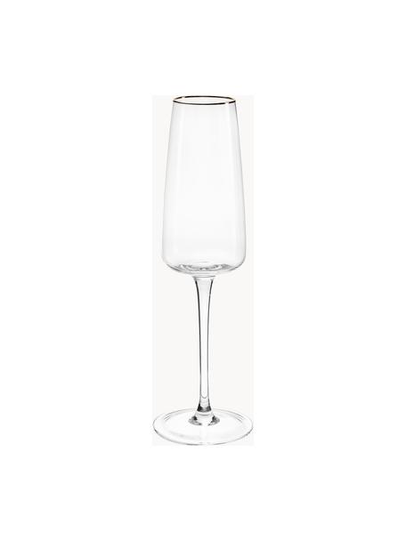 Flute champagne bianco in vetro soffiato con bordo dorato Ellery 4 pz, Vetro, Trasparente con bordo dorato, Ø 7 x Alt. 23 cm