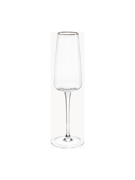 Kieliszek do szampana ze szkła dmuchanego Ellery, 4 szt., Szkło, Transparentny ze złotą krawędzią, Ø 7 x W 23 cm
