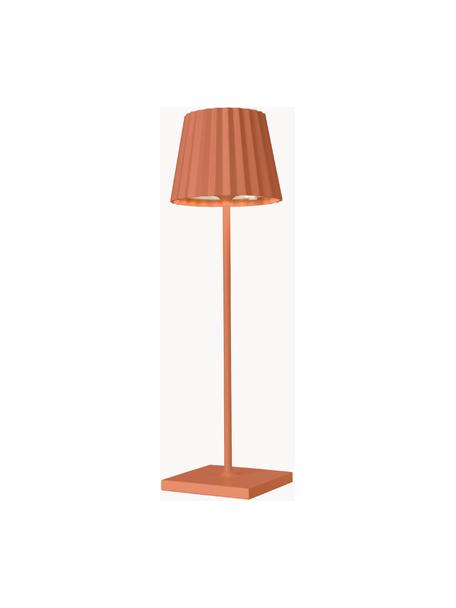 Mobiele dimbare outdoor tafellamp Trellia in oranje, Lampenkap: gecoat aluminium, Lampvoet: gecoat aluminium, Oranje, Ø 12 x H 38 cm