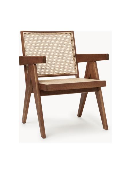 Fotel wypoczynkowy z plecionką wiedeńską Sissi, Stelaż: lite drewno dębowe, Rattan, ciemne drewno dębowe, S 58 x G 66 cm