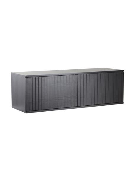 Mueble TV Sandviken, Tablero de fibras de densidad media (MDF), chapa de madera de fresno pintado, Negro, An 120 x Al 38 cm