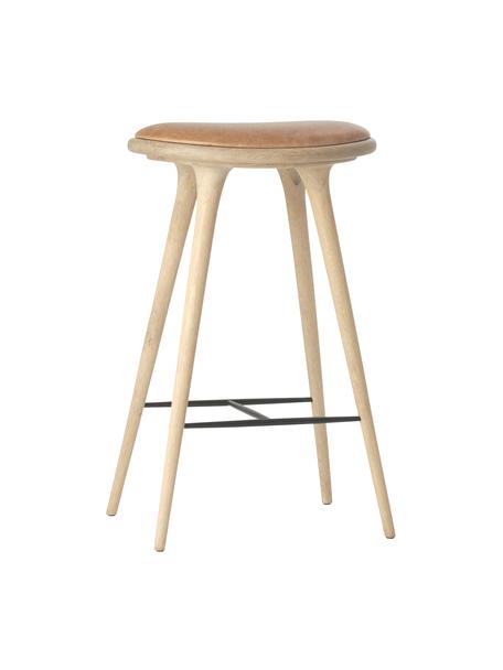 Eichenholz-Barhocker High Stool, Gestell: Eichenholz, geseift, Bezug: Leder, Eichenholz, Leder Hellbraun, B 45 x H 74 cm