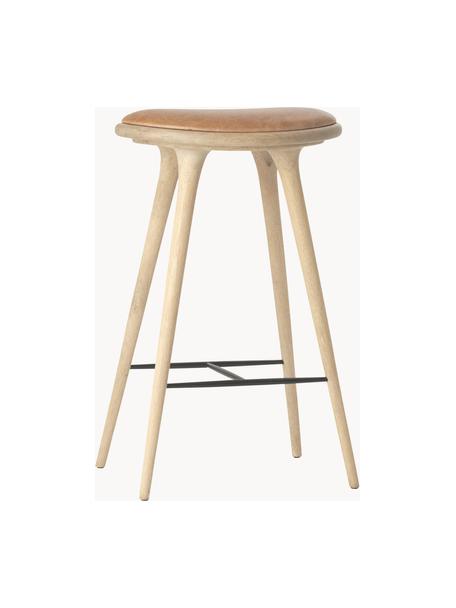 Taburete de madera de roble y cuero High Stool, Estructura: madera de roble enjabonad, Tapizado: cuero, Marrón claro, An 45 x Al 74 cm