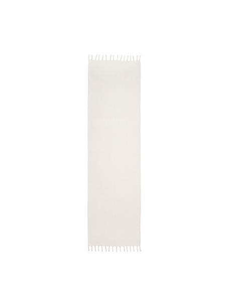 Tapis fin de couloir, blanc crème, tissé main Agneta, 100 % coton, Blanc, larg. 70 x long. 250 cm