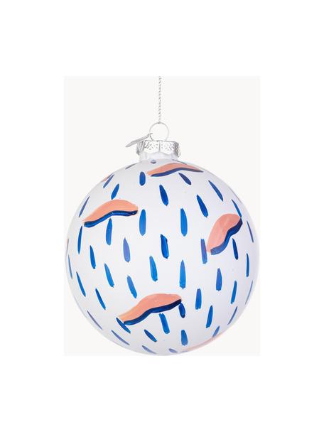 Boules de Noël Drawing, tailles variées, Verre, Blanc, bleu roi, pêche, Ø 10 x haut. 10 cm, 8 pièce