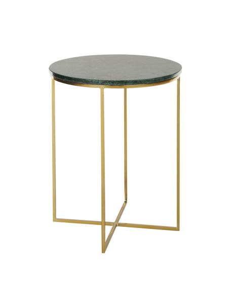 Mesa auxiliar de mármol redonda Alys, Tablero: mármol natural, Estructura: metal con pintura en polv, Mármol verde, dorado, Ø 40 x Al 50 cm