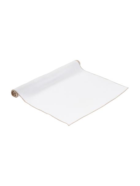 Leinen-Tischläufer Kennedy in Weiß mit Umkettelung, 100 % gewaschenes Leinen, European Flax zertifiziert, Weiß, B 40 x L 150 cm