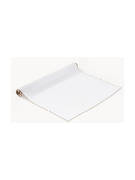Camino de mesa de lino con ribete Kennedy, 100% lino lavado con certificado European Flax, Blanco, beige, An 40 x L 150 cm