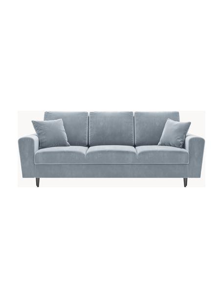 Divano letto 3 posti in velluto con contenitore Moghan, Rivestimento: velluto di poliestere Il , Struttura: legno di pino massiccio, , Piedini: metallo laccato, Velluto azzurro, nero, Larg. 235 x Prof. 100 cm