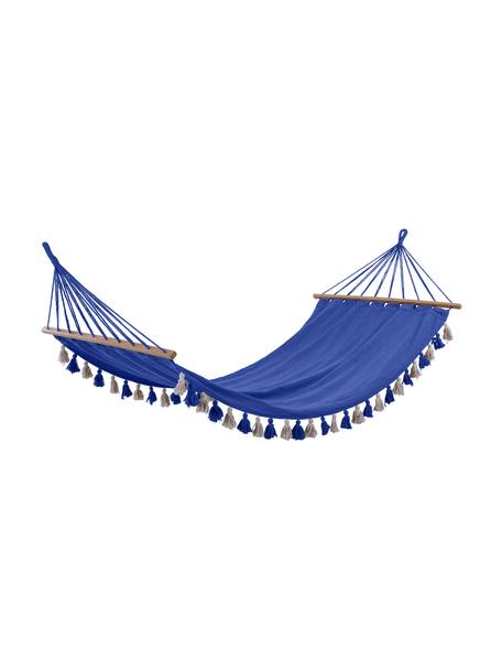 Amaca con frange Beach, 65% cotone, 35% poliestere, Blu, Larg. 100 x Lung. 200 cm