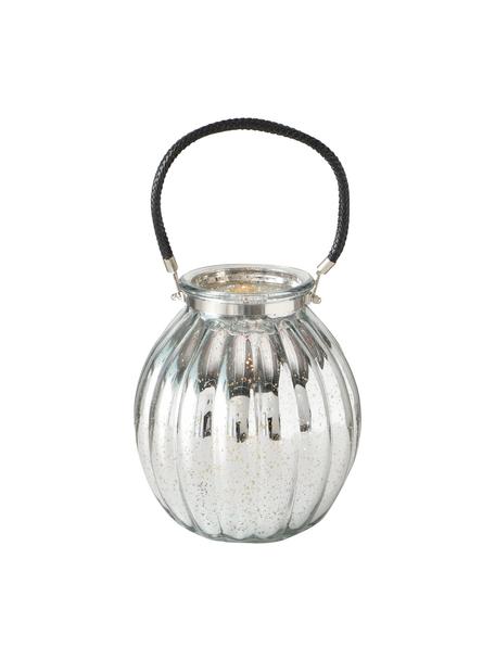 Lanterna in vetro Tubby, Manico: similpelle, Argentato, nero, Ø 22 x Alt. 25 cm