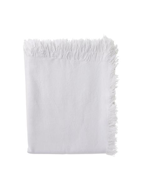 Obrus z bawełny z frędzlami Nalia, 100% bawełna, Biały, Dla 6-8 osób (S 160 x D 250 cm)