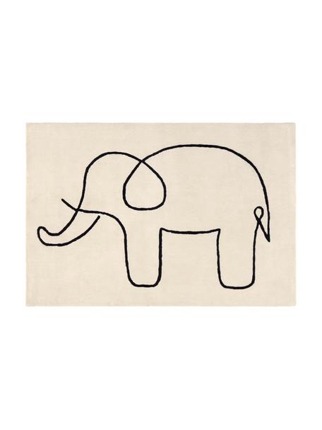 Dywan dziecięcy Sketchy Elephant, Wiskoza, Kremowobiały, czarny, S 130 x D 190 cm