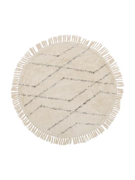 Rond katoenen vloerkleed Bina met ruitjesmotief, handgetuft, 100% katoen, Beige, zwart, Ø 110 cm (maat S)