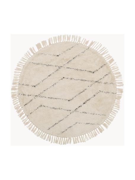 Tapis rond en coton tufté main Bina, 100 % coton, Beige, noir, Ø 110 cm (taille S)