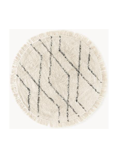 Rond katoenen vloerkleed Bina met ruitjesmotief, handgetuft, 100% katoen, Beige, zwart, Ø 110 cm (maat S)