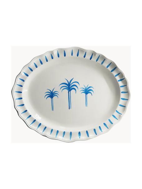 Handbemalte Servierplatte The Palms, Keramik, Weiß, Blau, B 53 x T 43 cm