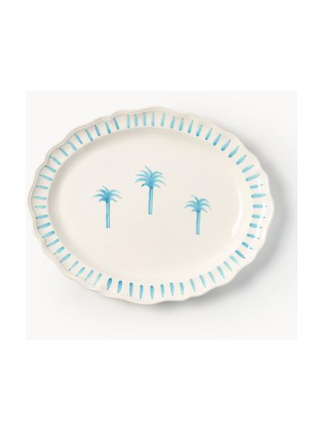 Handbemalte Servierplatte The Palms, Keramik, Weiss, Blau, B 53 x T 43 cm