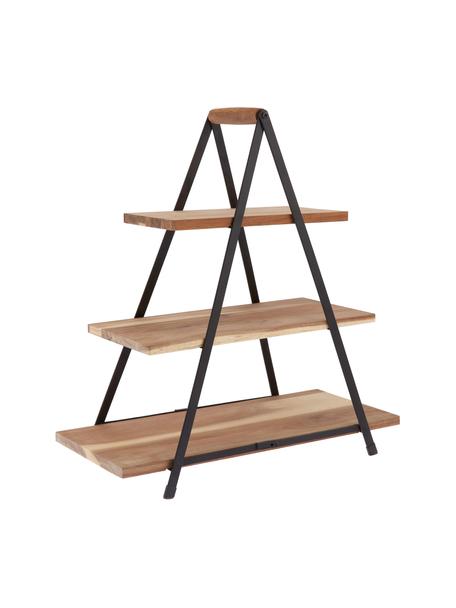 Etagere Serve mit Platten aus Akazienholz, Gestell: Metall, lackiert, Akazienholz, Schwarz, B 50 x H 54 cm