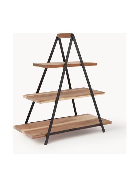 Etagere Serve mit Platten aus Akazienholz, Gestell: Metall, lackiert, Akazienholz, Schwarz, B 50 x H 54 cm