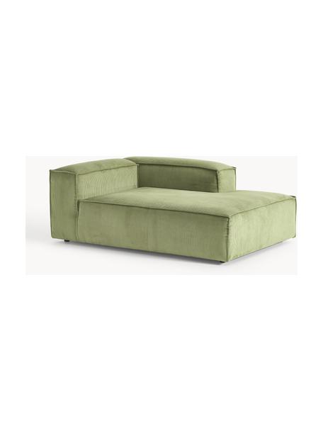 Chaise longue hoekmodule Lennon van corduroy, Bekleding: corduroy (92% polyester, , Frame: massief grenenhout, multi, Poten: kunststof Dit product is , Corduroy olijfgroen, B 119 x D 180 cm, hoekdeel links