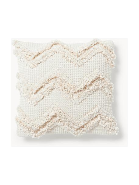 Coperta in lana grossa fatta a mano con frange Belen, Bianco latte, Larg. 130 x Lung. 170 cm