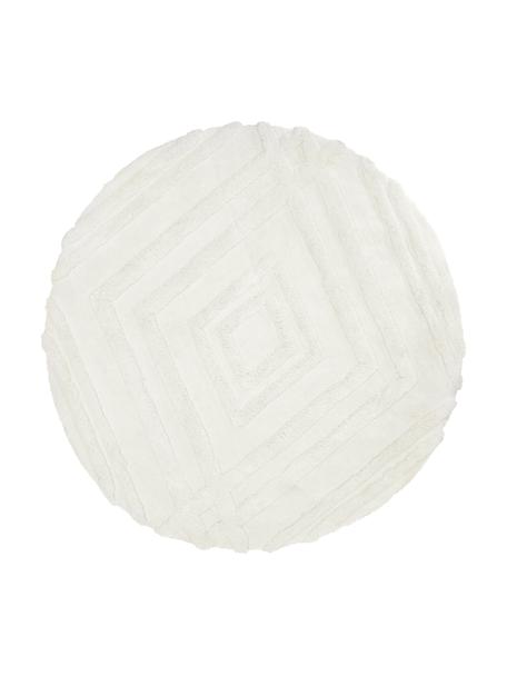 Rond pluizig hoogpolig vloerkleed Magda met verhoogde hoog-laag structuur, Bovenzijde: microvezels (100% polyest, Onderzijde: 55% polyester, 45% katoen, Crèmewit, Ø 120 cm (maat S)
