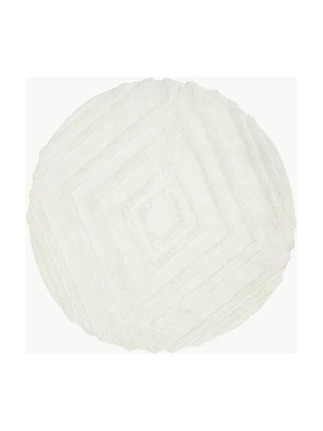 Rond pluizig hoogpolig vloerkleed Magda met verhoogde hoog-laag structuur, Bovenzijde: microvezels (100% polyest, Onderzijde: 55% polyester, 45% katoen, Crèmewit, Ø 120 cm (maat S)