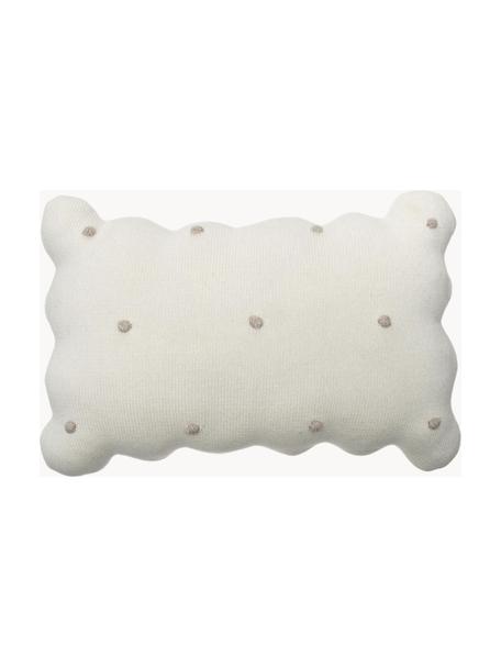 Ručne vyšívaný bavlnený plyšový vankúšik Biscuit, Lomená biela, svetlobéžová, Š 25 x D 35 cm