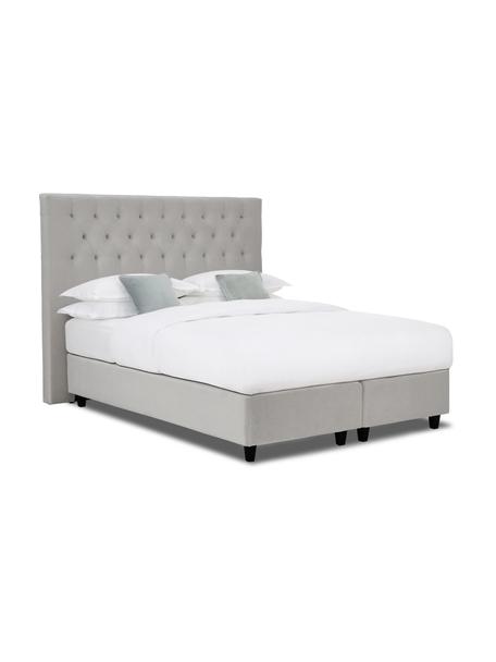 Lit à sommier tapissier en velours Premium Phoebe, Velours gris, 160 x 200 cm, indice de fermeté 3