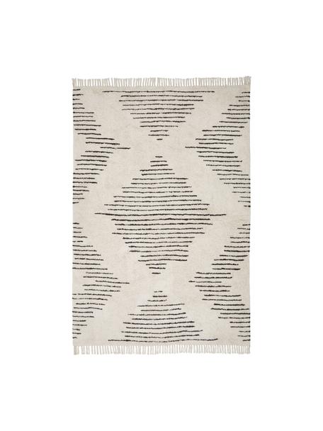Tappeto boho in cotone taftato a mano Fini, 100% cotone, Beige, nero, Larg. 160 x Lung. 230 cm (taglia M)