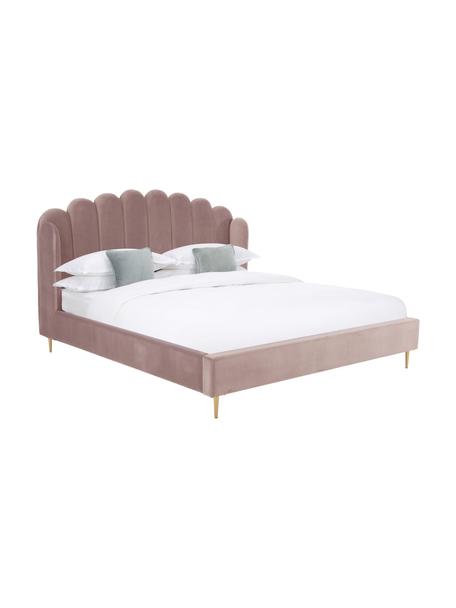 Gestoffeerd fluwelen bed Glamour in oudroze, Frame: massief grenenhout, Poten: vermessingd metaal, Bekleding: fluweel (polyester), Fluweel roze, 180 x 200 cm
