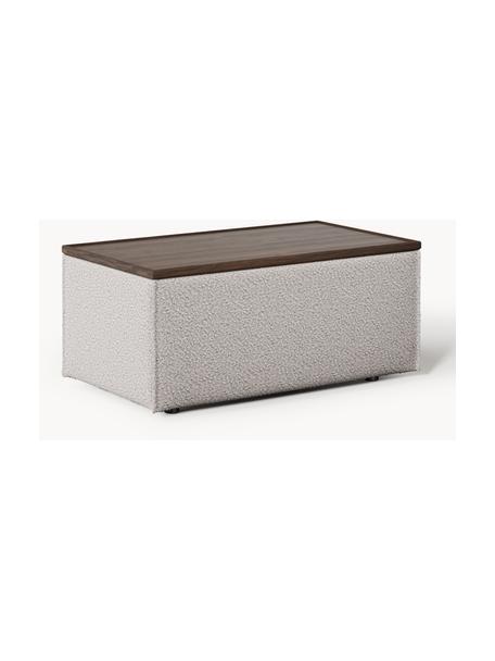 Sofa-Hocker Lennon aus Bouclé mit Stauraum, Bezug: Bouclé (80 % Polyester, 2, Tablett: Eichenholz, Spannplatte m, Gestell: Spanplatte, mitteldichte , Füße: Kunststoff Dieses Produkt, Bouclé Taupe, dunkles Eichenholz, B 88 x T 50 cm