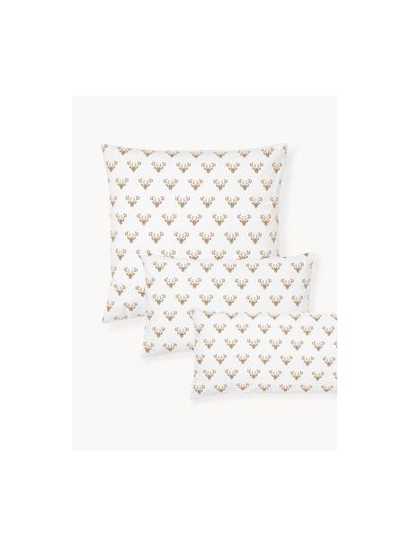 Federa reversibile in flanella con motivo invernale beige Vince, Bianco, beige, Larg. 50 x Lung. 80 cm