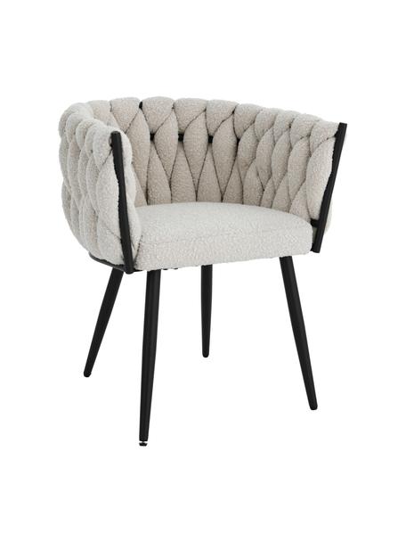 Sedia con braccioli in bouclè Molto, Rivestimento: 100% poliestere, Gambe: metallo rivestito, Bouclé bianco, Larg. 63 x Prof. 52 cm