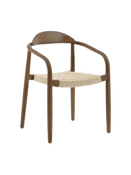 Krzesło z podłokietnikami z litego drewna Glynis, Stelaż: lite drewno eukaliptusowe, Brązowy, beżowy, S 56 x G 53 cm