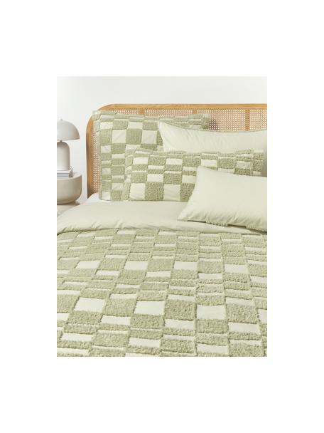 Housse de couette en percale de coton avec décorations tuftées Scout, Vert clair, larg. 240 x long. 220 cm