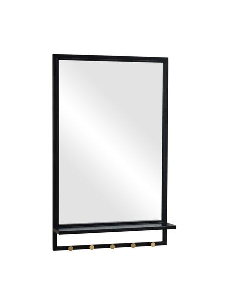 Nástěnné zrcadlo s poličkou a kovovým rámem Malone, Černá, zlatá, Š 50 cm, V 80 cm