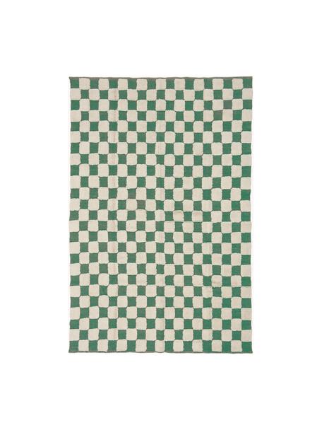 Alfombra artesanal texturizada Penton, 100% algodón, Blanco, verde, An 170 x L 240 cm (Tamaño M)