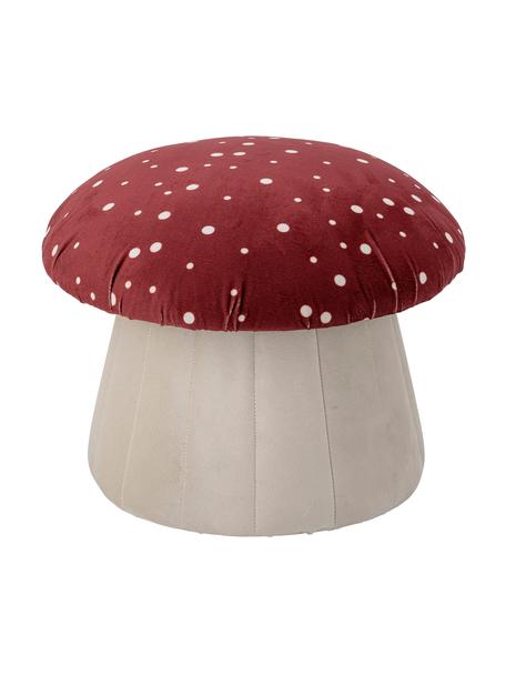 Pouf per bambini a forma di fungo Lue, Rivestimento: velluto (100% poliestere), Struttura: pannelli di fibra a media, Velluto rosso, bianco crema, Ø 37 x Alt. 30 cm