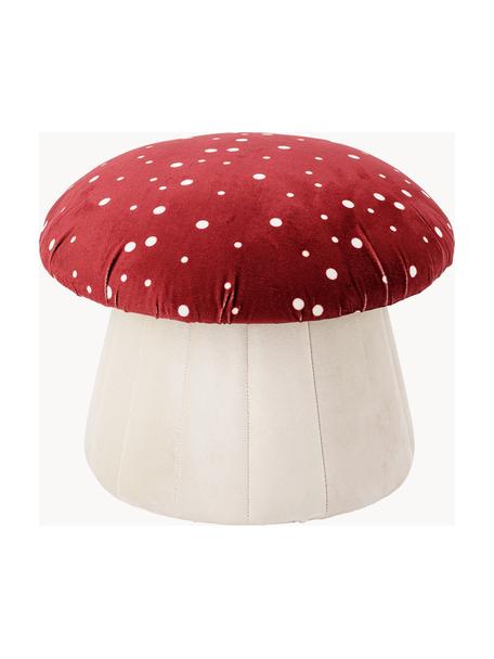 Pouf champignon pour enfants Lue, Velours rouge, blanc crème, Ø 37 x haut. 30 cm