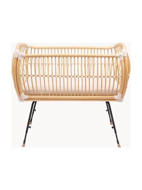 Handgefertigtes Beistell-Babybett Martha aus Rattan, höhenverstellbar, Beine: Metall, beschichtet, Füße: Mangoholz, Matratze: Kokoskern, Schafwolle, Ba, Beige, Off White, B 50 x L 80 cm