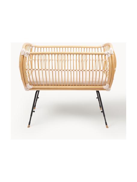 Handgefertigtes Beistell-Babybett Martha aus Rattan, höhenverstellbar, Beine: Metall, beschichtet, Füße: Mangoholz, Matratze: Kokoskern, Schafwolle, Ba, Beige, Off White, B 50 x L 80 cm