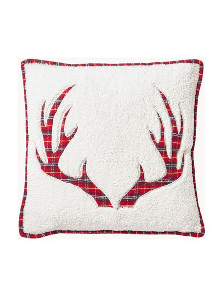 Housse de coussin 45x45 hivernale Myles, Blanc crème, rouge, larg. 45 x long. 45 cm
