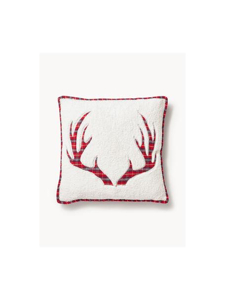 Housse de coussin 45x45 hivernale Myles, Blanc crème, rouge, larg. 45 x long. 45 cm