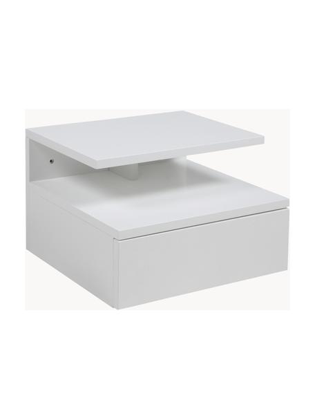 Table de chevet murale avec tiroir Ashlan, MDF (panneau de fibres à densité moyenne), placage en chêne, Blanc, larg. 35 x haut. 23 cm